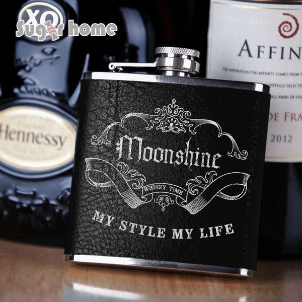 

mealivos portable 6 oz stainless steel hip flask drinkware alcohol liquor whiskey bottle silver stamp leather wrapped gifts1