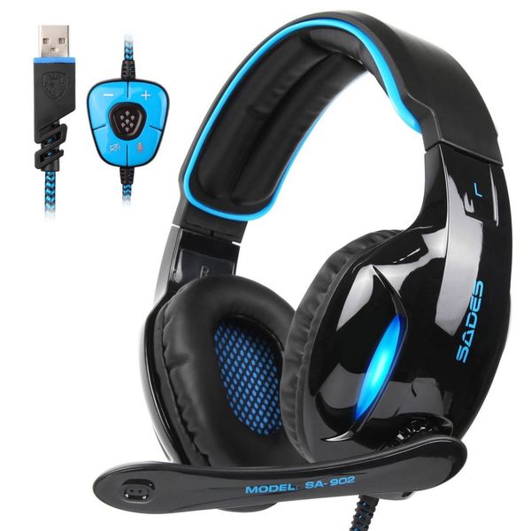 

sades sa-902 71 channel wire-controlled gaming headset with breathing light hidden microphone cable length 3m