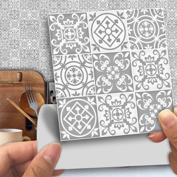 

25pcs/pack grey vintage victorian moroccan retro mosaic traditional pvc tile stickers self-adhesive wall decor 10x10cm/15x15cm
