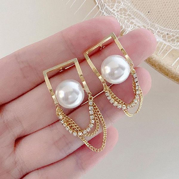 

dangle & chandelier korean geometric pearl chain long drop earrings for women 2021 jewelry white red, Silver