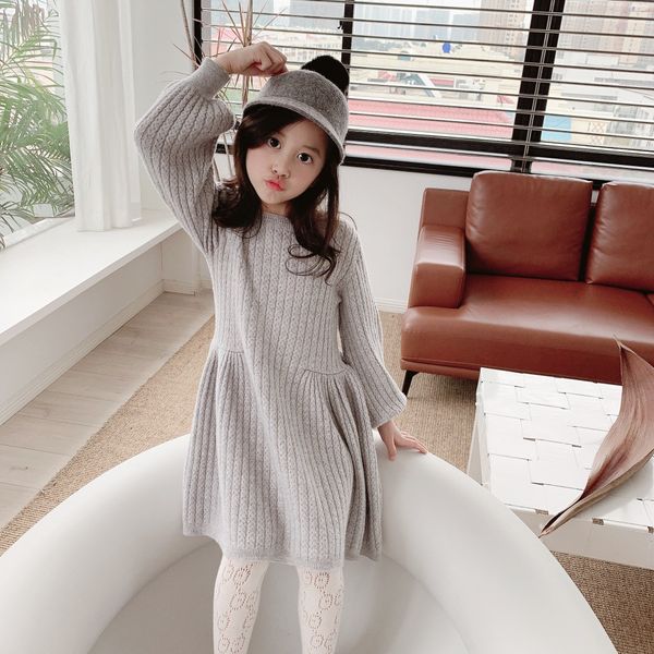 

winter kids girls sweater dresses fashion children girl party pullover knitted clothes baby warm dress birthday gift, Blue
