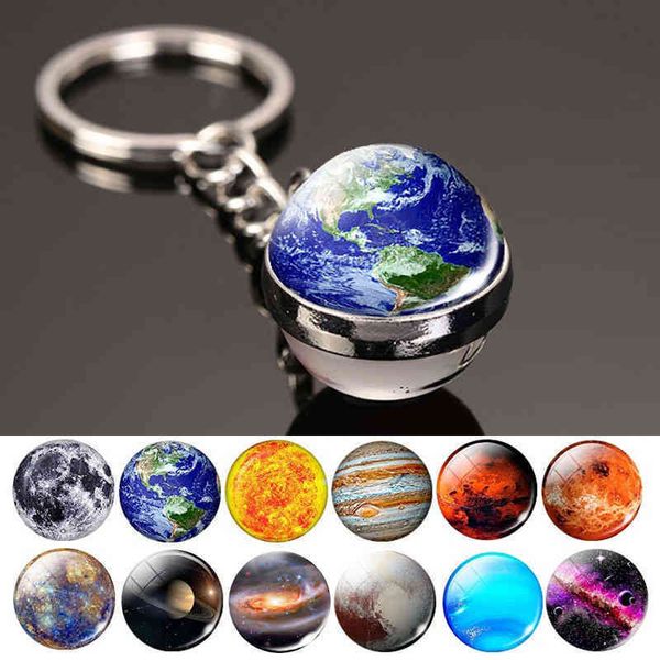 Keychains Luminous Universe Star Sistema Solar Pingente Metal Pingente Galaxy Nebula Earth Earth Double Side Glass Ball