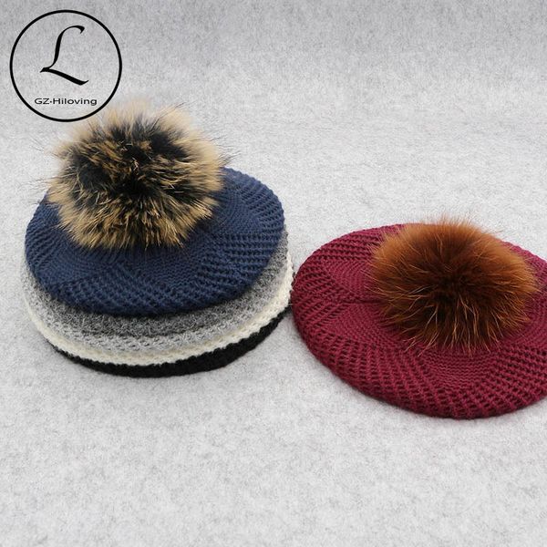 

gzhilovingl winter female fur ball pom poms winter beret hat for women girl's knitted beanie hats thick women slouchy beanies 201026, Blue;gray