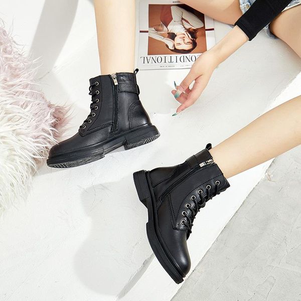 

martin boots women's 2020 new autumn platform ankle boots british style locomotive british style plus velvet all-match, Black