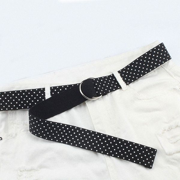 

polka dot print canvas women belts cummerbunds canvas waist belts casual checkered 2020 waistband 130cm white dot female belt maternit v0ra#, Black;brown