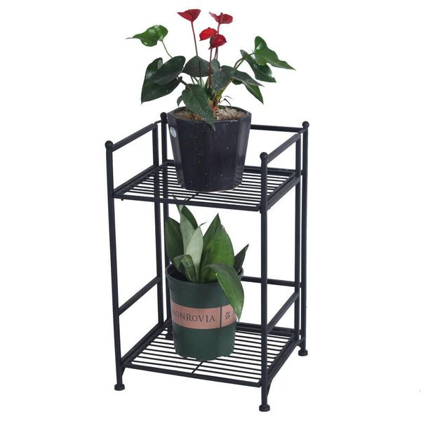 

convenience storage 2 tier folding metal shelf home rack black