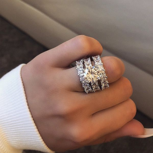 Promessa de design exclusivo de luxo 3 quilates de anéis de diamante Conjuntos de anéis de casamento de noivado de prata esterlina 925 para mulheres Jóias de pedras preciosas de ouro rosa branco