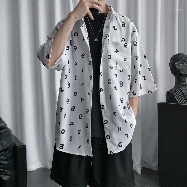 

2020 summer men's digital printed shirt korean version of the trendy loose shirt men's large size casual shirts1, White;black