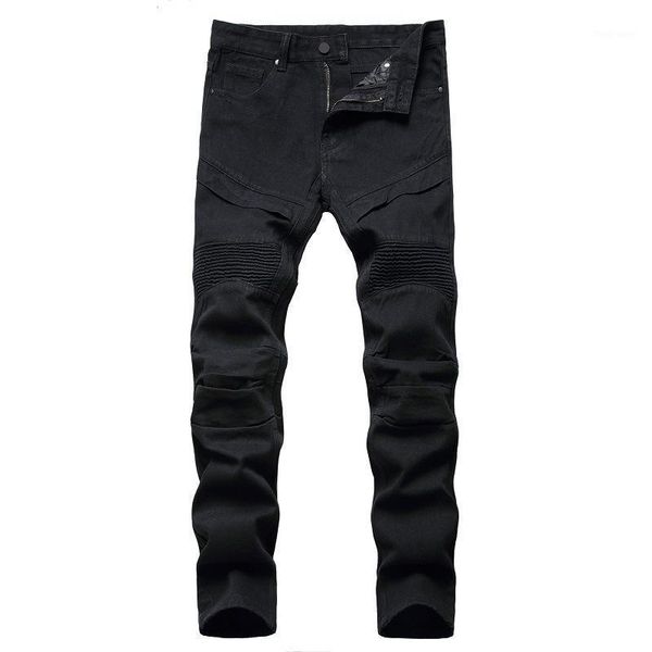 

2021 new arrival men's moto biker jeans black white straight denim pants spring autumn winter hip hop hombre pantalon homme1, Blue