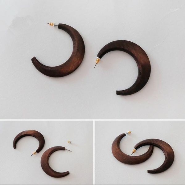 

charm korean wood earrings geometric half round hoop australia1, Golden