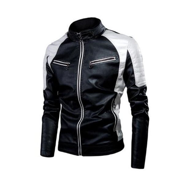 

marchwind fashion men spring casual motor spliced fleece leather jacket men autumn fashion biker vintage warm leather jacket coat men, Black;brown