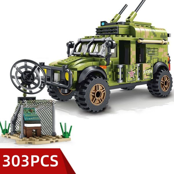 

303pcs бронированные связи командирская машина строительные блоки с цифрами военные модели автомобиля комплекты обучающие игрушки для детей