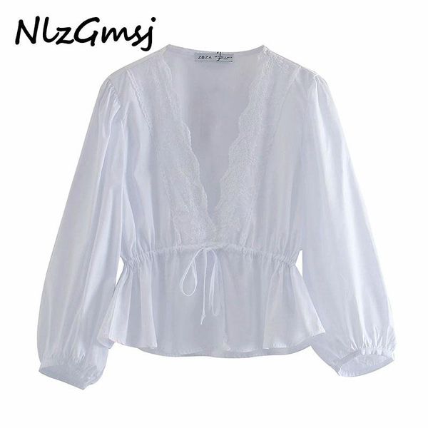 

nlzgmsj england style fashion indie folk lace splicing elegant casual autumn blouse women blusas mujer de moda 2021 shirt, White