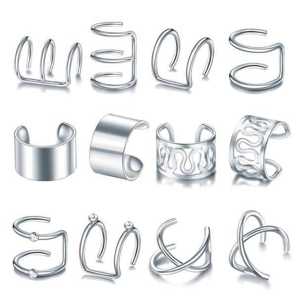

12 шт. steels steel clip на ушной манжету серьги набор поддельные хрящевые серьги серьги не пронзительный клип на серьги набор наушников для, Slivery;golden