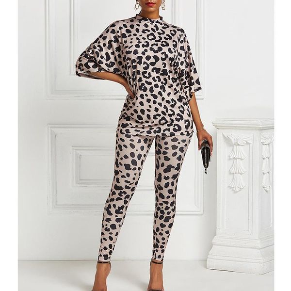 

2020 two piece set leopard long sleeve loose and high stretch pencil pant set women two piece outfits, Gray