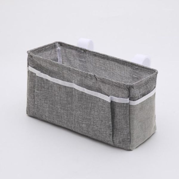 

multi pockets cotton linen hanging bag bedside storage bunk beds magic sticker car organizer side pouch dorm rooms mobile phone1