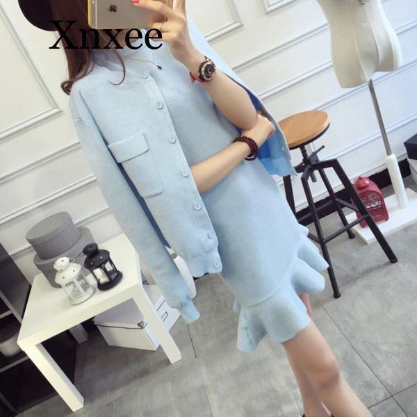 

work dresses elegant 2 piece set winter cardigan long sleeve suits black blue pink knitted two with jackets black1, White;black