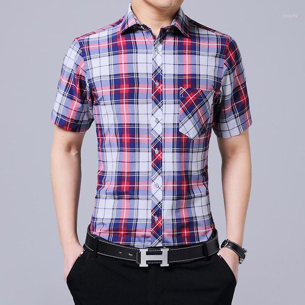 

men's plaid shirt 2020 summer thin short sleeve casual plaid shirt square collar formal business slim men plus size -5xl1, White;black