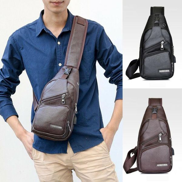 

new men's chest bag pu leather classic shoulder bag casual travel strap crossbody1