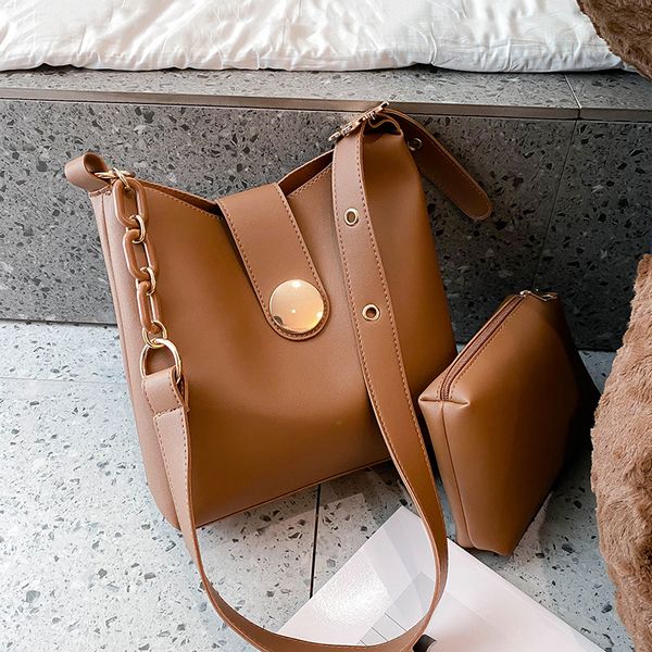 

casual solid color bucket crossbody bags for women 2020 chain women messenger bag 2 pcs/set female shoulder bag women's handbags c1016