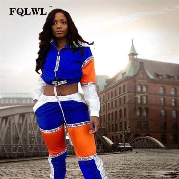 

fqlwl patchwork women two piece outfits letter print hooded long sleeve crop pants streetwear tracksuit women matching sets1, White