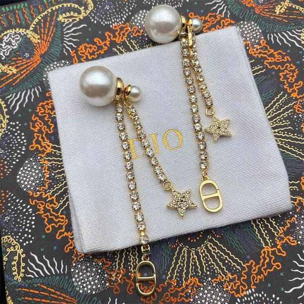 

new tassel size pearl earrings for women red live broadcast, Black