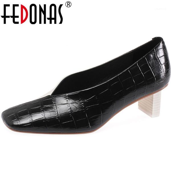

dress shoes fedonas elegant genuine leather square toe women's shoe summer female 2021 autumn high heels pumps patry prom woman1, Black