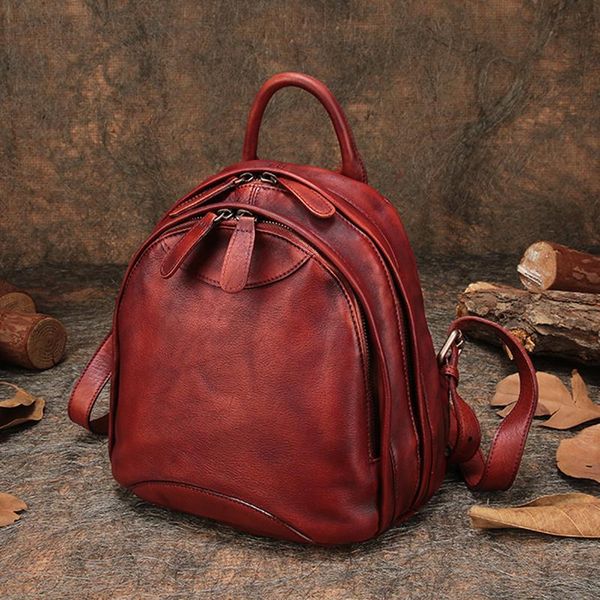 

travel outdoor backpack natural leather women's backpack shoulder bags handmade leather knapsack female double zipper backpacks