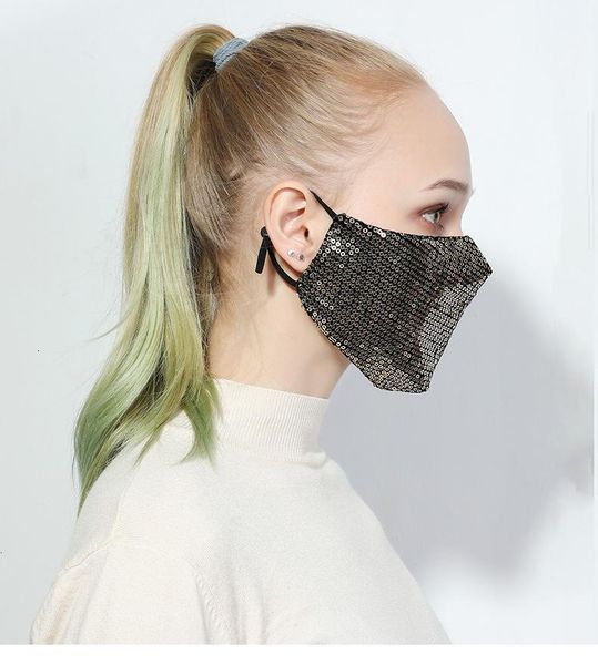 

pm2.5 3d washable reusable mask fashion face bling care shield sun color gold elbow sequins shiny face cover mount masks