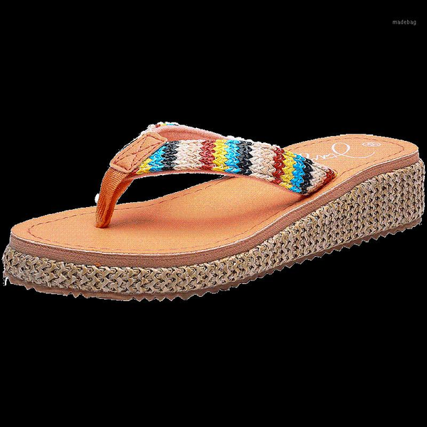 

slippers 2021 summer women home fashion female bohemia sandals flip flops beach ladies wedge platform thongs slippers1, Black