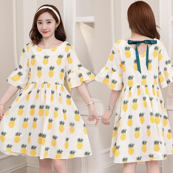 

maternity dresses 2021 dress short-sleeved fashion sweet pineapple printed loose and plus-sized1, White