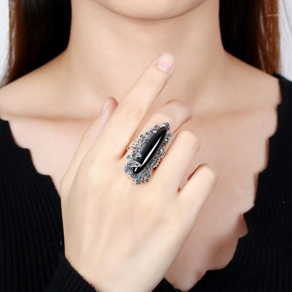 

uglyless irregular long gemstones rings for women colorful chalcedony rings vintage thai silver 925 silver exaggerated jewelry1, Golden;silver