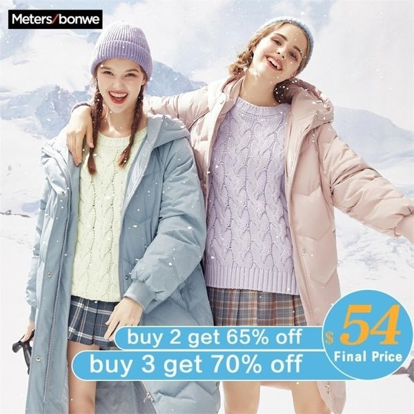 

metersbonwe down jacket women winter thicken warm 90% gray duck down coat female long loose fashion women's hodded coat 201029, Black