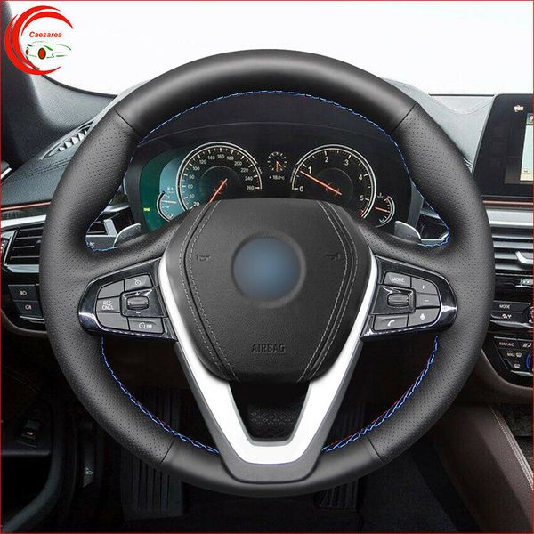 

hand-stitch black leather car steering wheel cover for bmw c20 g21 g30 x3 x4 x5