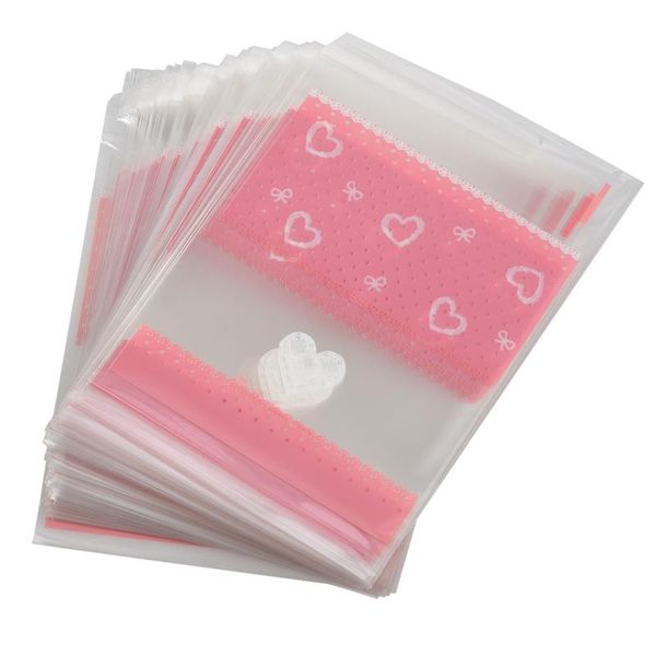 

gift wrap 100 pcs lovely cute bowknot opp self adhesive cookie bakery candy biscuit roasting treat diy plastic bag (heart + lace