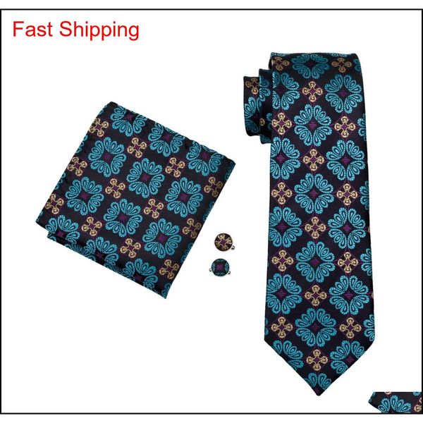 

stylish dark green mens silk tie pocket square cufflinks neck tie set jacquard woven formal work meetin qylkzt queen66, Black;blue