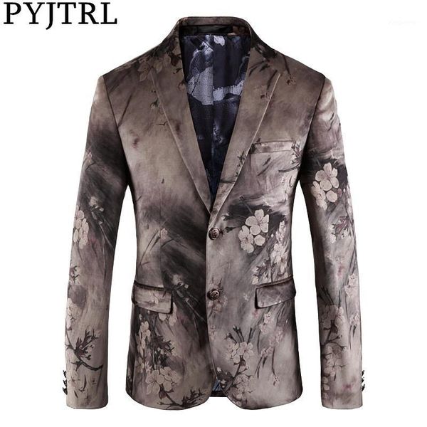 

pyjtrl new mens velvet floral patter suit jacket fashion casual slim fit blazer stage singers costume coat men1, White;black