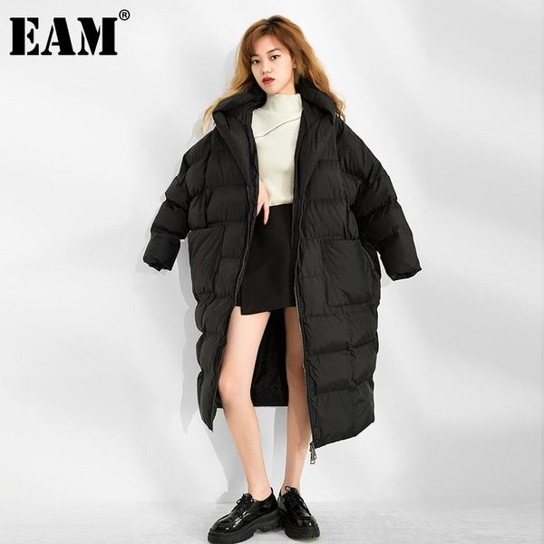 

women's down & parkas [eam] big size warm hooded cotton-padded coat long sleeve loose fit women fashion tide autumn winter 2021 jd12101, Black