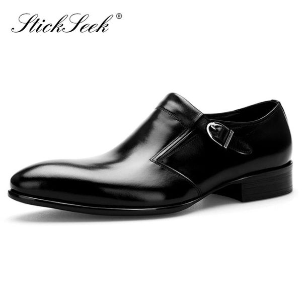 

dress shoes italian genuine cow leather formal man monk strap loafer design handmade men's buckle wedding office footwear sk109, Black