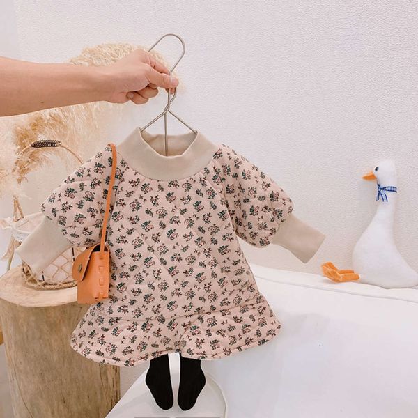 

girl's plush 2020 winter new floral thickened children's princs drs, Red;yellow