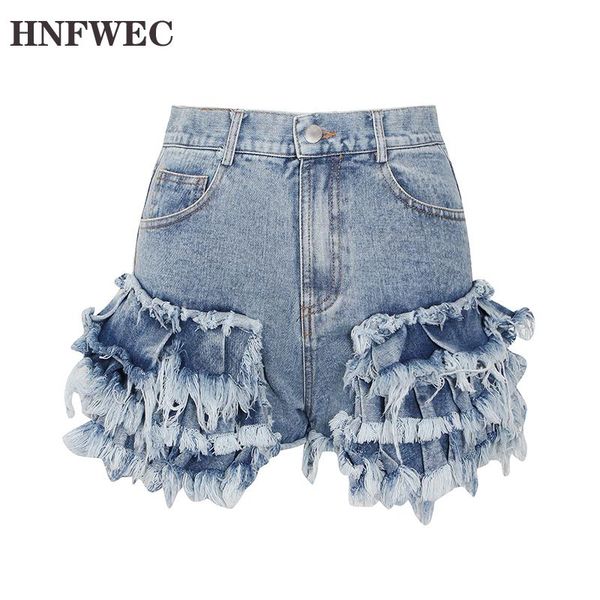 

women's shorts 2021 autumn party patchwork denim women high waist tassel pocket slim female fashion k313, White;black