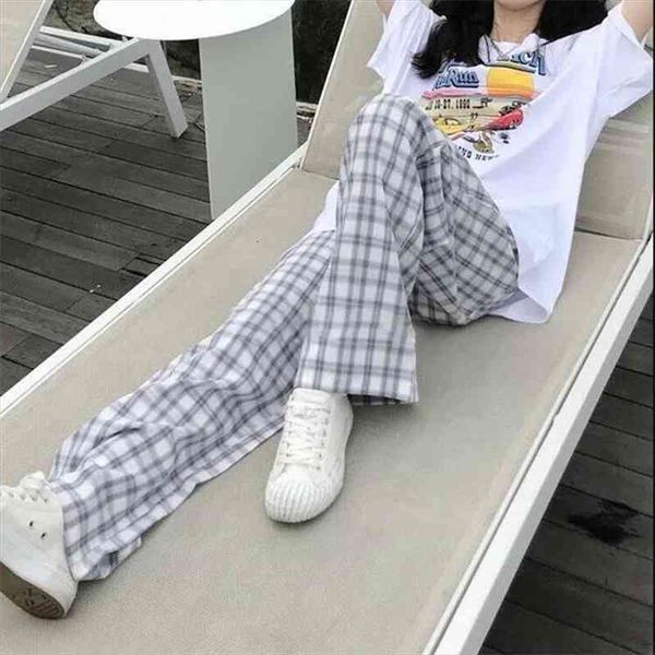 

korean fashion harajuku hip-hop all-match streetwear pants chic plaid retro loose wide leg trousers korean women casual pants, Black;white