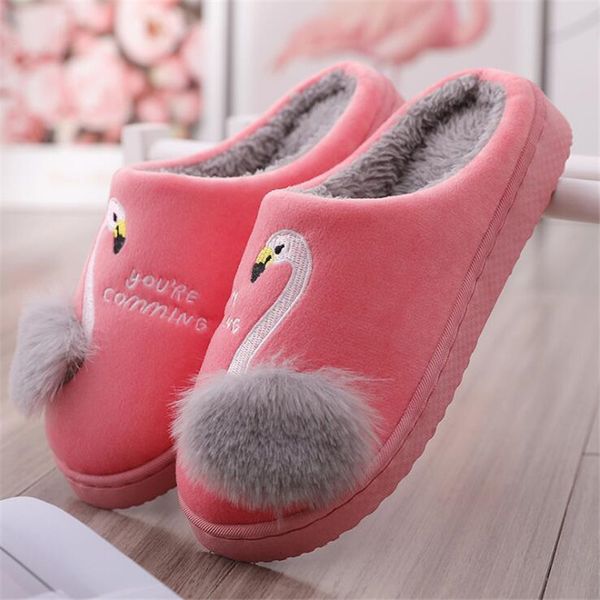 

winter warm plush slippers women indoor furry slides ladies flamingo home slippers female non-slip warm house slippers red eu 40, Black