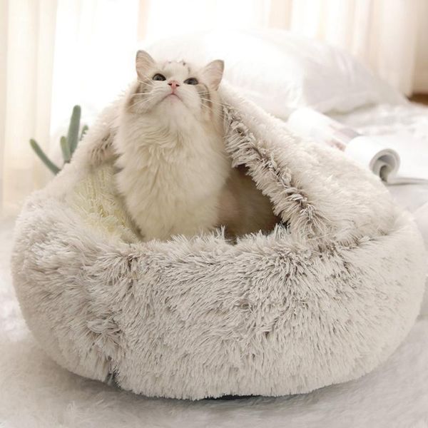 

plush pet dog cat bed house warm round cat kitten bed semi-enclosed winter cat nest kennel cats sofa mat basket wmtbcl