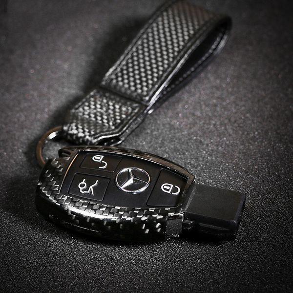 

carbon fiber car key cover case fob protector for mercedes w204 w212 w205 gla glk c s e class accessories replacement shell