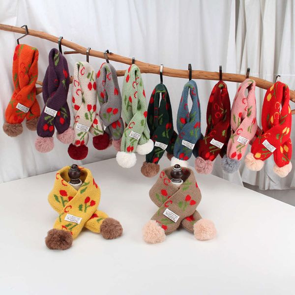 

winter cherry korean new autumn and wool scarf for children, Red;brown