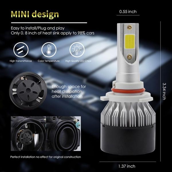 

1 pair 9006 9005 h1 h7 h11 cob 9006 led headlight lamp light bulbs conversion kit 80w 12000lm hid 6000k ip67 rated water