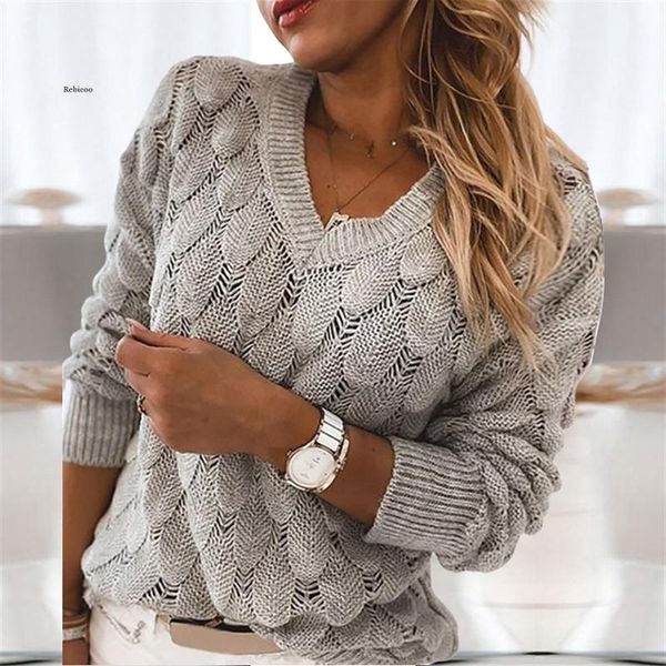 

women's sweaters woman casual loose v-neck solid color feather cutout sweater long sleeve sexy, White;black