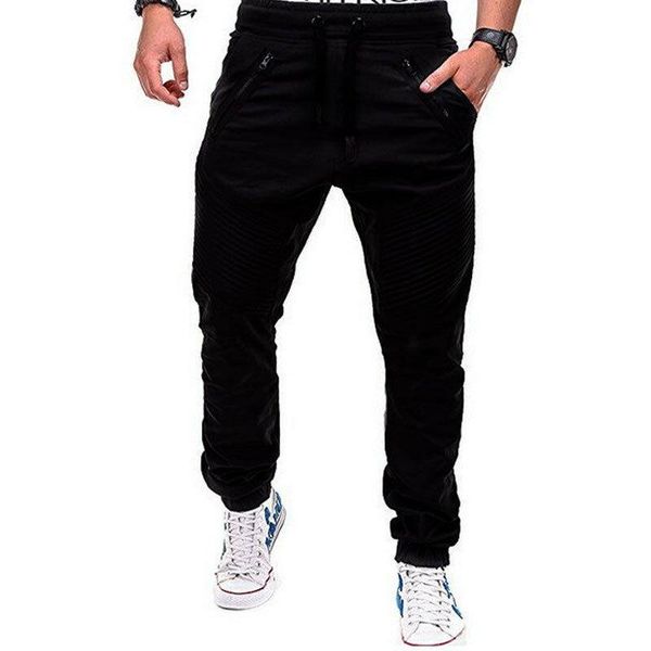 

hirigin men casual gym workout slim fit urban straight leg бег jogger штанах брюки solid карандаш tracksuit, Black