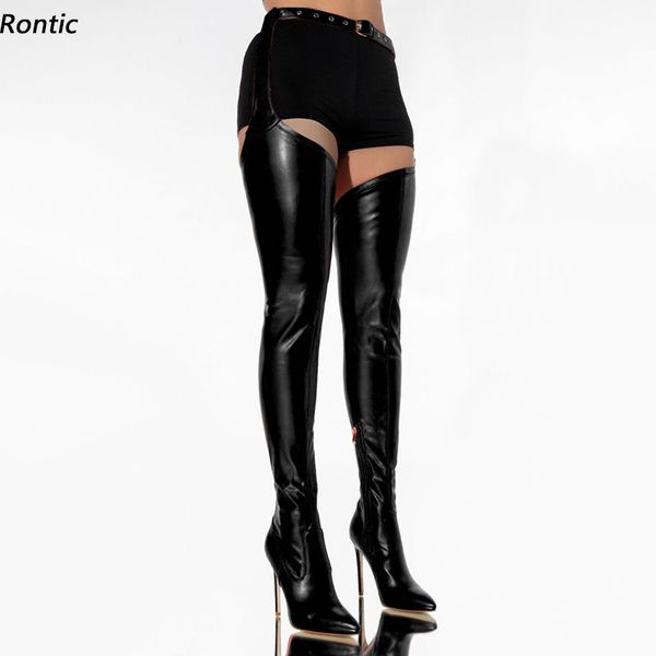 

rontic handmade women spring long boots stretch cloth side zipper thin high heels pointed toe black red party shoes us size 5-15